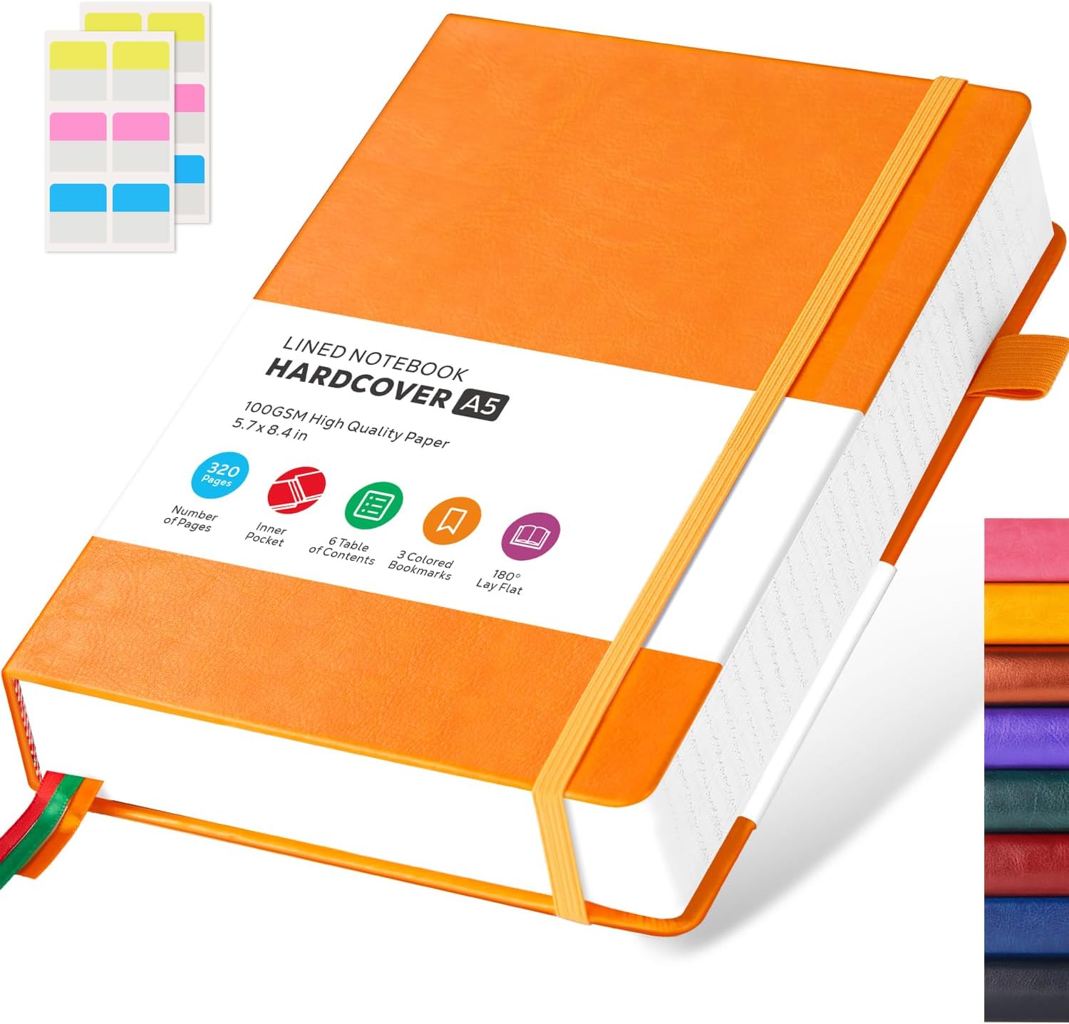 FOCUS DAY Hardcover Leather Notebooks College Ruled, 320 Pages Notebook Journals for Writing Note Taking Women & Men, A5 (5.7'' X 8.4'') Daily Notebook Journal, Orange