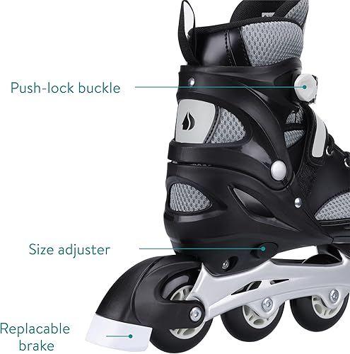 Miniatura 3 de Navaris Patines en línea ajustables, para adultos, mujeres, hombres, adolescentes, niños, niñas, patines unisex para adultos o niños, talla S, M, L