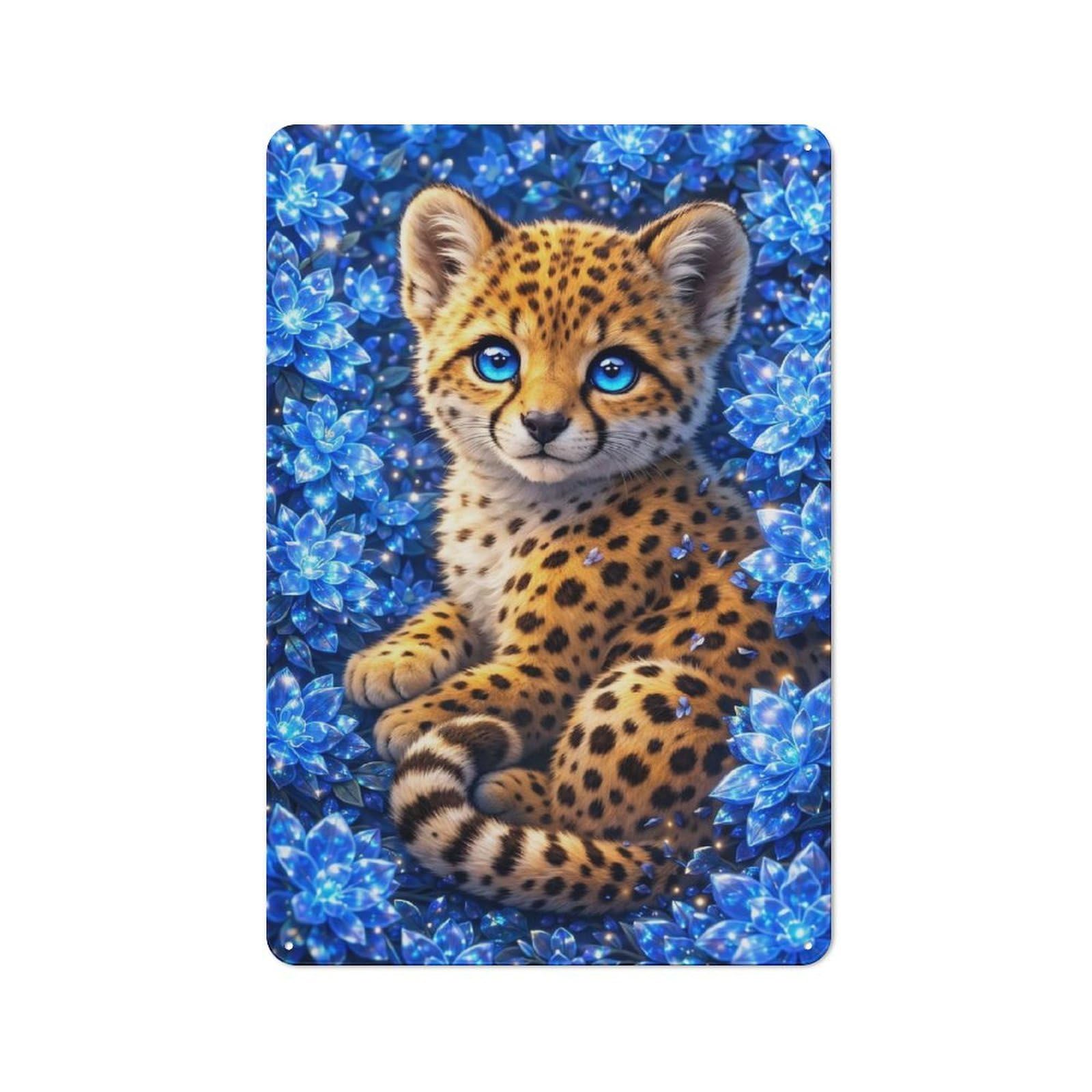 Junmoney Style-4 Tin Wall Plaque 30X20cm With Crystal Bloom Cheetah For Studio Or Craft Room, For Home Interiors, Feature Walls And Decorative Displays