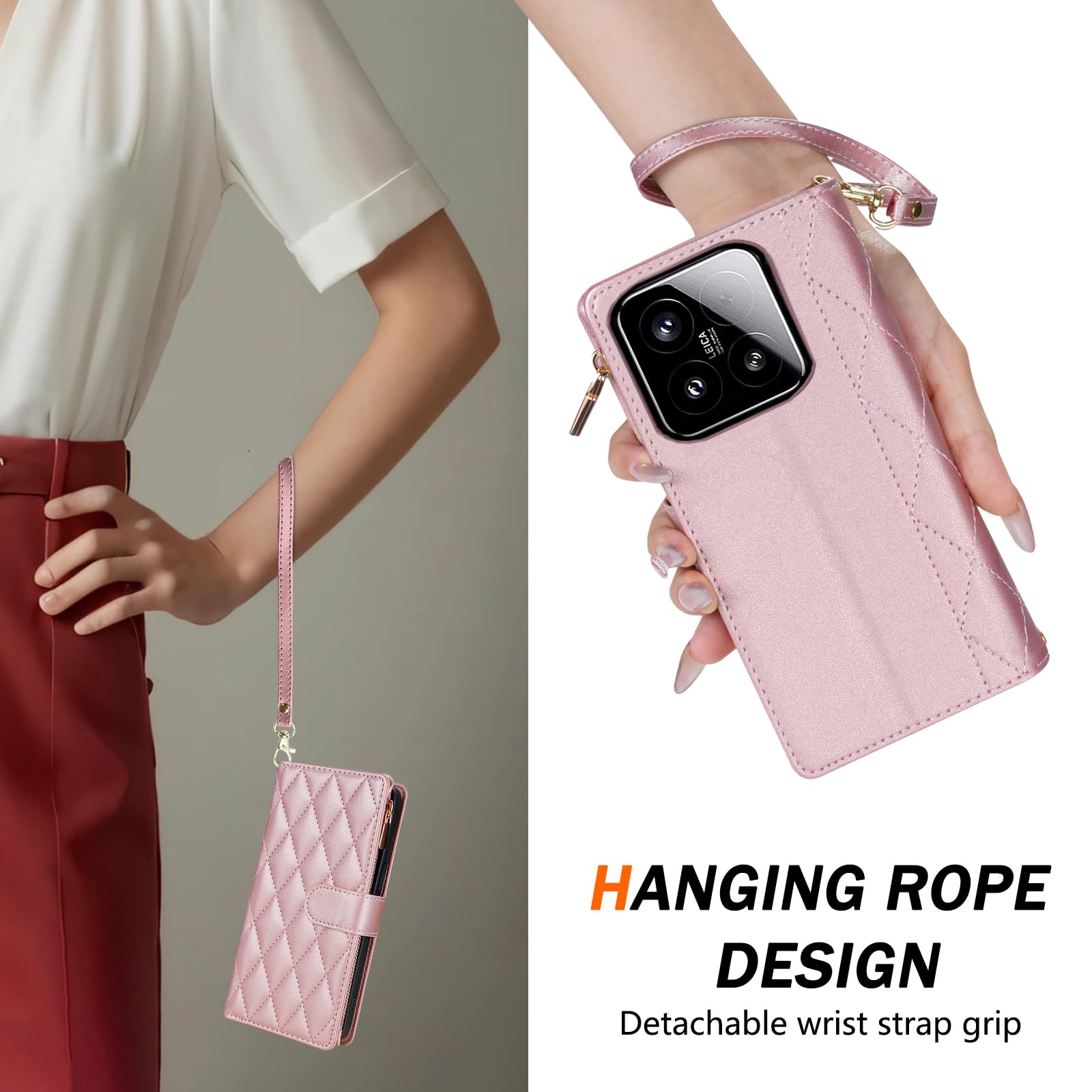Asuwish Handyhülle Für Xiaomi 15 – Klapphülle Mit Kartenfach, Ständerfunktion, Inkl. Schutzfolie & Band, Roségold