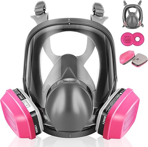 Miniatura 8 de WSYBB Máscaras de gas de cara completa Supervivencia nuclear y química, máscara respiradora con filtros contra el polvo, vapor orgánico, pintura