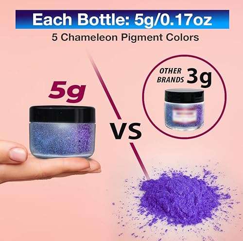 Miniatura 8 de Polvo de mica camaleón, 20 frascos de 0.18 oz de polvo de mica de cambio de color - Pigmento de color de resina epoxi - Polvo de camaleón - Polvo de