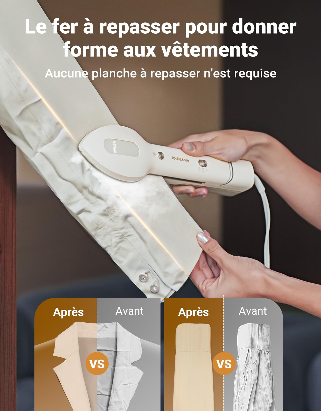 Défroisseur Vapeur Voyage 1000W, 100-240V double Tension Presses à repasser vapeur portatif, 6+1 motifs textiles, 15s chauffage Express, compact & sécurisé
