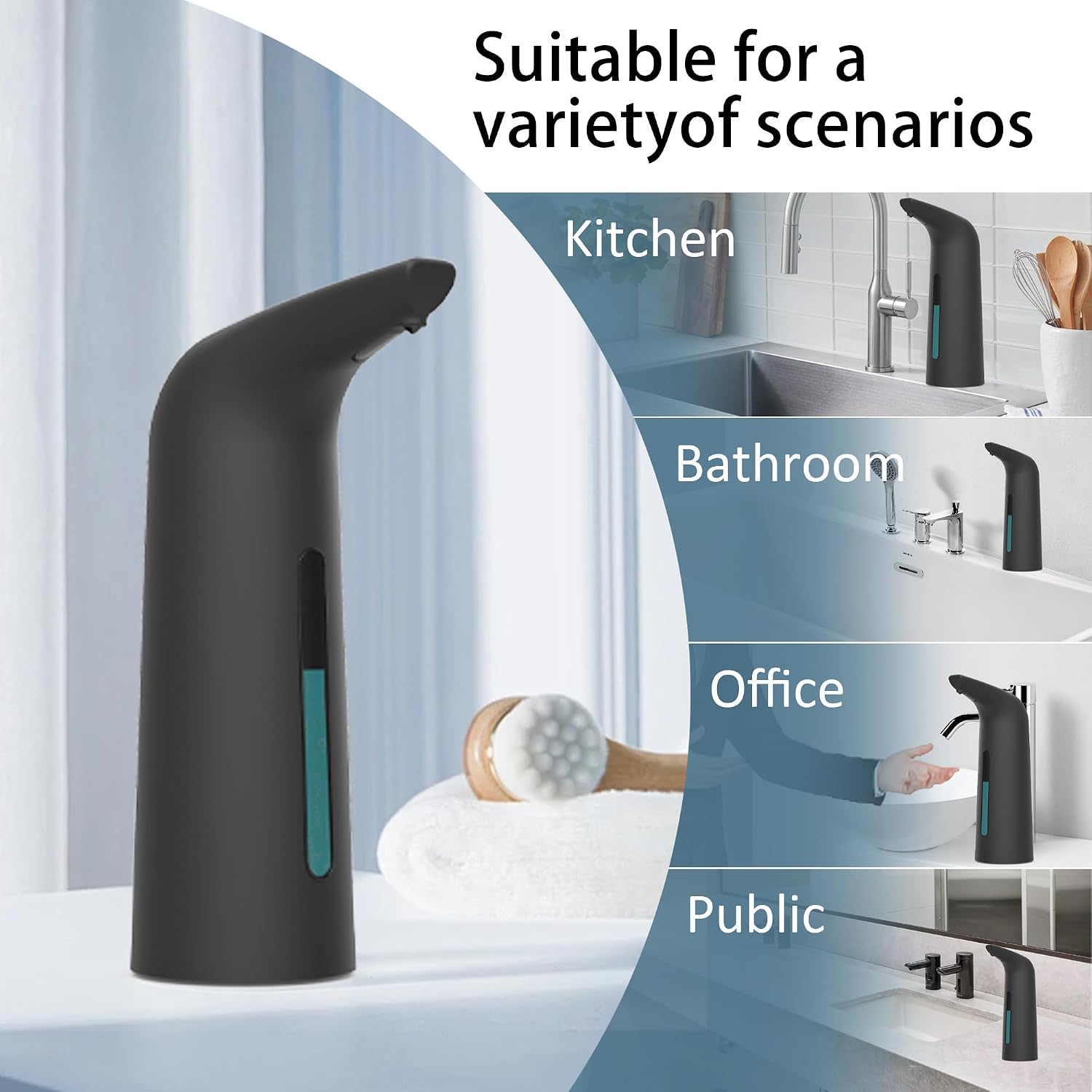 Automatic Soap Dispenser Touchless,400ML Hand & Dish Countertop Electric Liquid Dispenser with Sensor,Modern 4 Gear Adjustable Black Waterproof Battery Operated Kitchen Auto Soap Pump