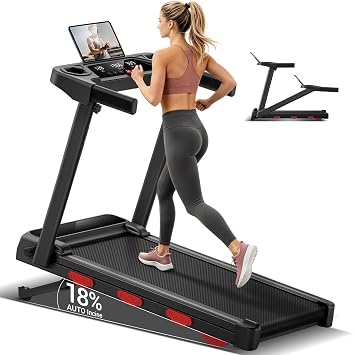 UMAY Laufband mit automatischer Steigung 18% 12KM/H Laufband mit LEDklappbares Laufband mit 12 Programmen30 HP leiser MotorMAX 160kg