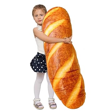 AUECOOME 3D Simulation Bread Plush Pillow Simulation Buttered Bread Pillow Baguette Pillow Funny Body Pillow Food Plush Stuffed Toy for Home Decor (47.3 inches)
