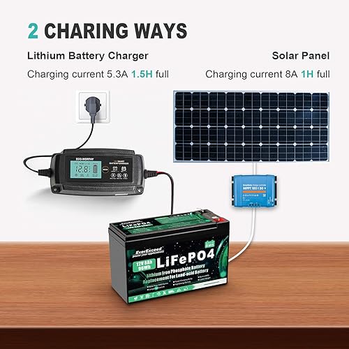 Miniatura 4 de EverExceed Batería recargable Lifepo4 de 12 V 8 Ah, batería de 12 V BMS incorporada, más de 3000 ciclos profundos 12 V batería de litio para UPS,