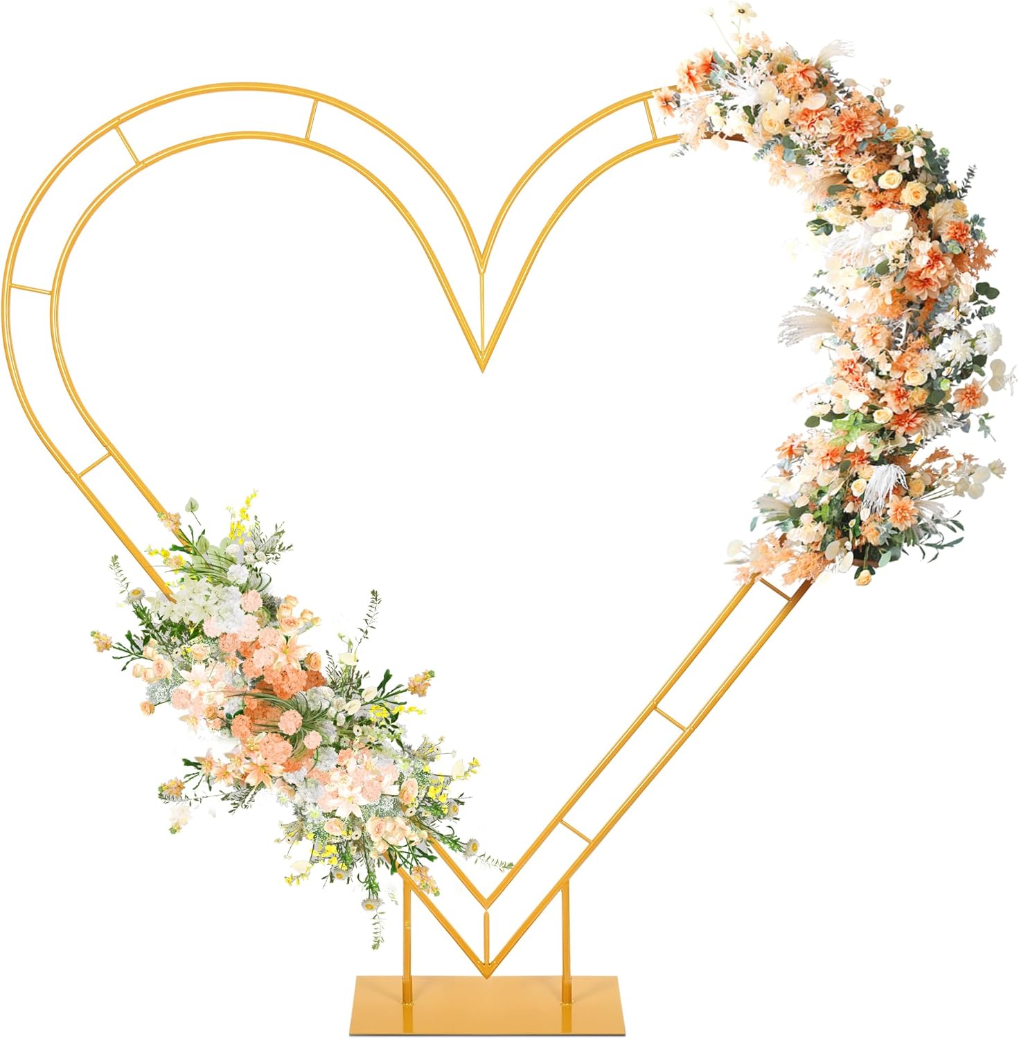 7FT Heart Arch Stand Double Heart Shaped Balloon Stand Wedding Arch for Proposal Ceremony Valentine's Day Birthday Party Baby Shower Decoration (Gold)