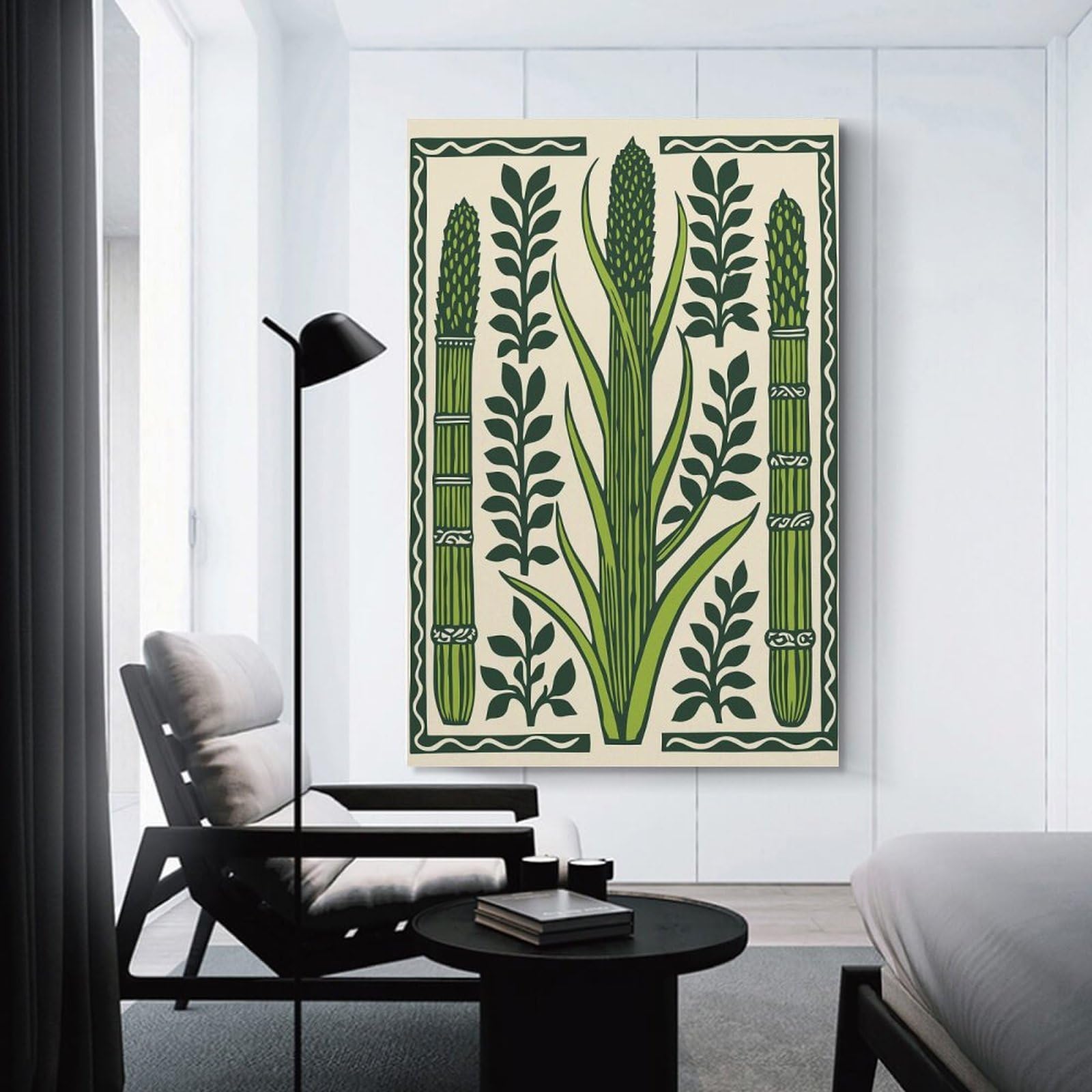 Junmoney Asparagus And Leaves Pattern Canvas Wall Decor, 24x36inch(60x90cm), for New Homes, Bedrooms Or Workspaces, Gift Idea for Housewarming And Birthdays
