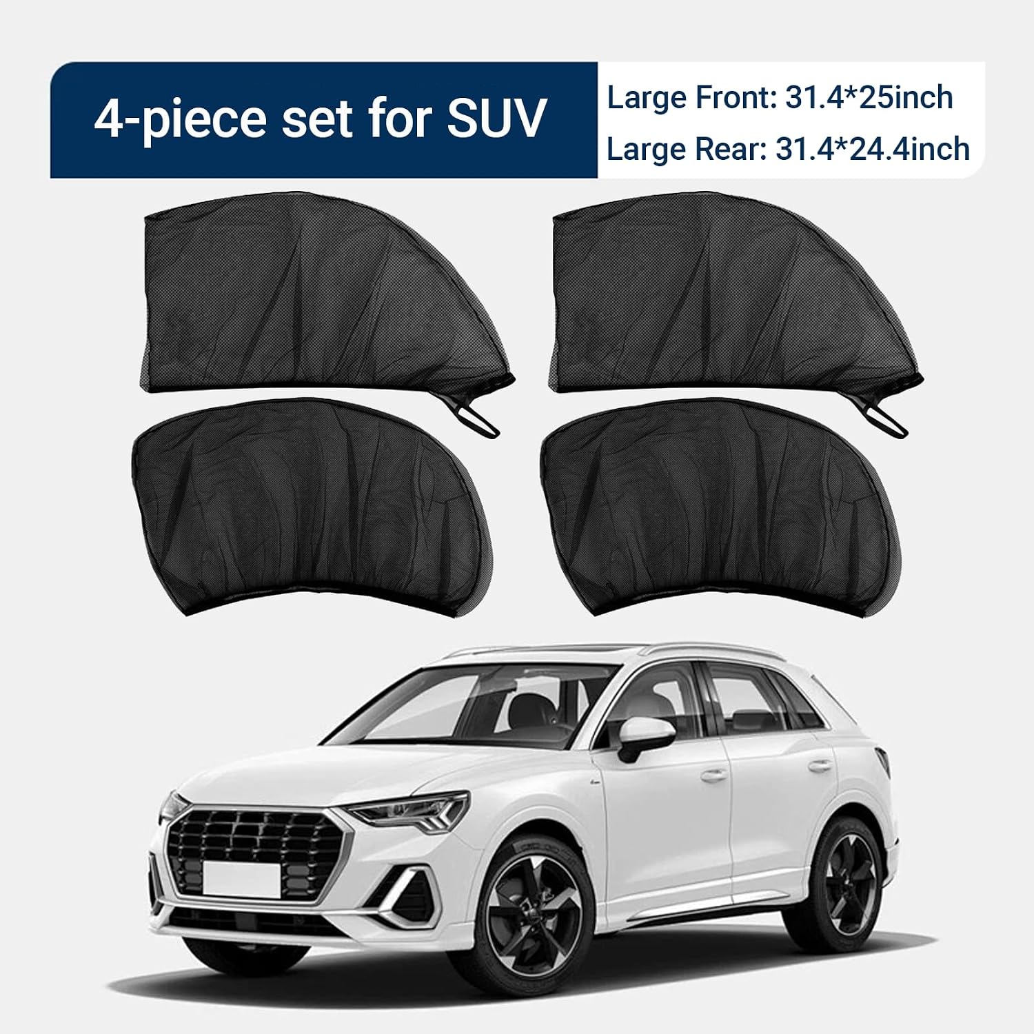 Car Window Sun Shade Cover, 4 PCS Breathable Mesh Car All Side Window Sunshade, Mosquito Net Curtain, Reduce Sun Rays, Sun Glare, Privacy Protection, Cover Full Window Suitable for Most SUV