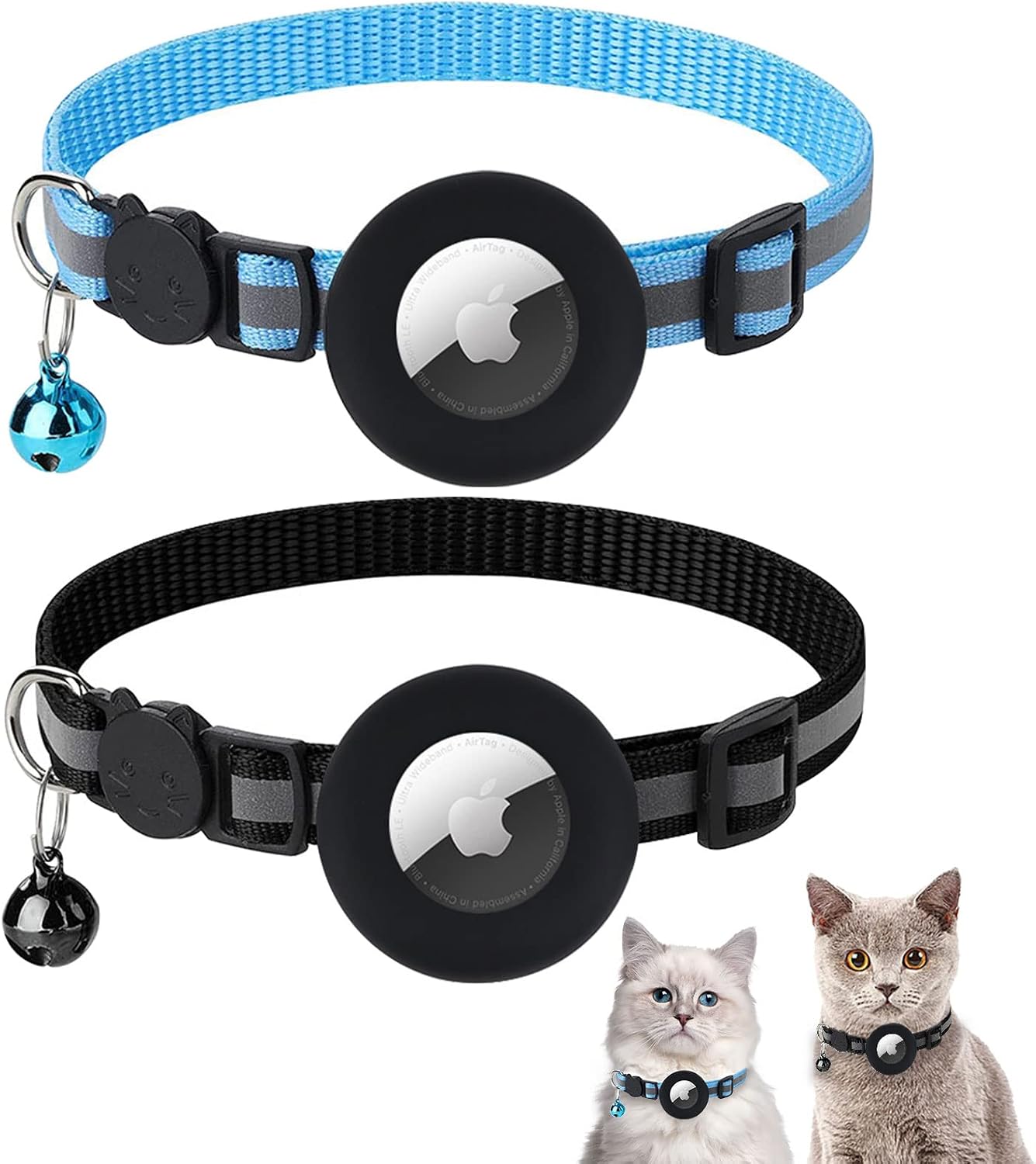 2 Pack Airtag Cat Collar-Reflective Kitten Collar - Waterproof Breakaway Puppy Collar with Apple Airtag Holder