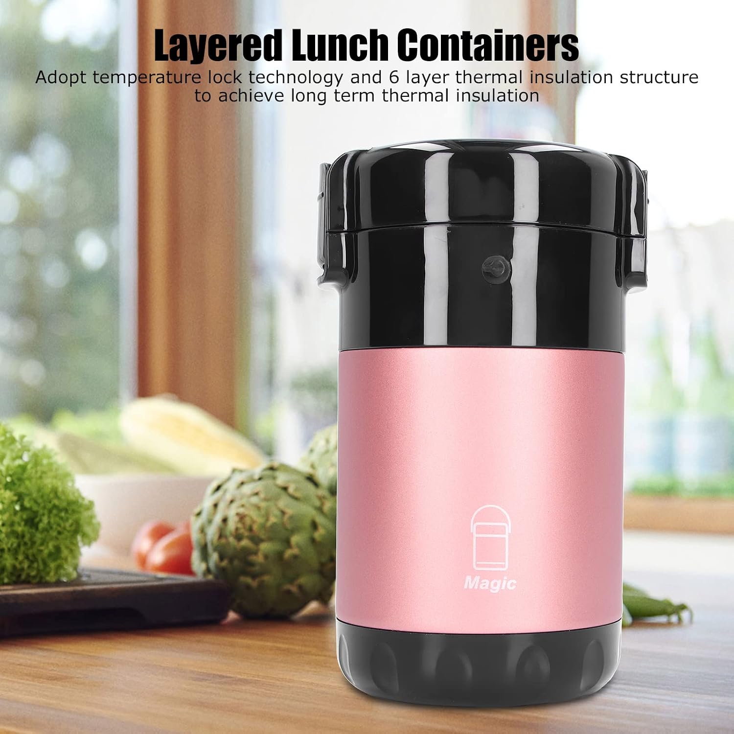 Insulated Lunch Containers, 2.3L Capacity 3 Layers 304 Stainless Steel Vacuum Insulation Food Lunch Box with 6 Layer Thermal Insulation Structure(pink), Insulated Lunch Containers, 2.3L Capacity