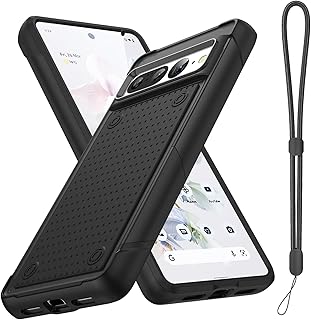 Capa para Google Pixel 7 Pro com cordão e protetor de tela HD, proteção de grau militar à prova de choque/poeira / à prova de quedas, capa protetora de grau militar, preta
