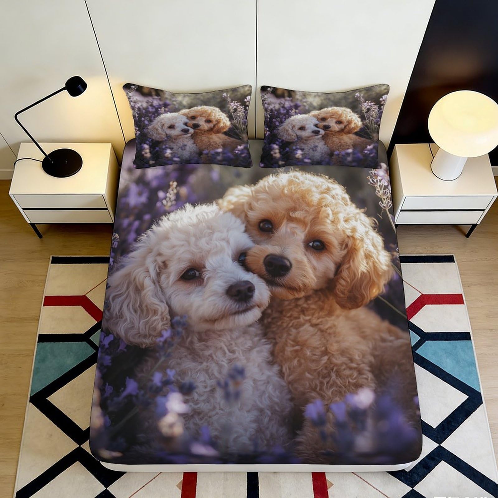 Uxinyoume Style-3 3D Printed Cute Poodle Fitted Sheet Microfiber Soft Breathable Puppy Dog Bed Cover For Bedroom Dorm Mattress Protection Decor 90X200x25cm