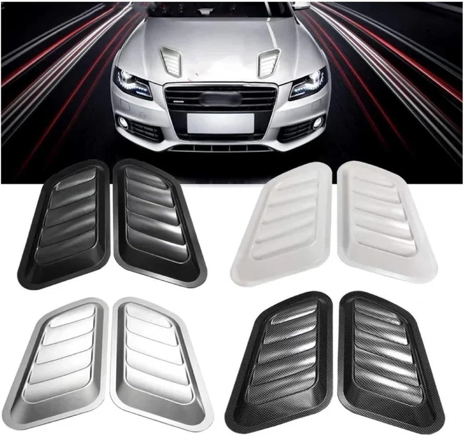 Car Air Flow Intake Hood Scoop Vent Bonnet Cover Decorate Car Accessories Compatible With 2PCs Universal ABS(White)
