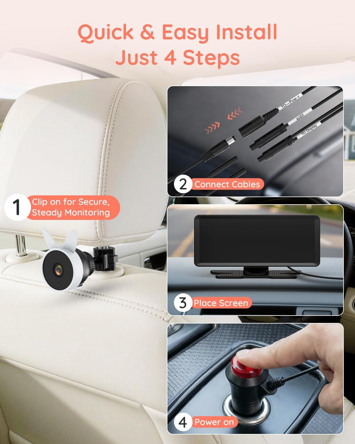 Babyvue BV3 MAX Dual Car Camera Baby Monitor with Recording, 7.2" Split Screen Backseat Camera, 1080P IR Night Vision, Easy Setup for Twins & 2 Kids