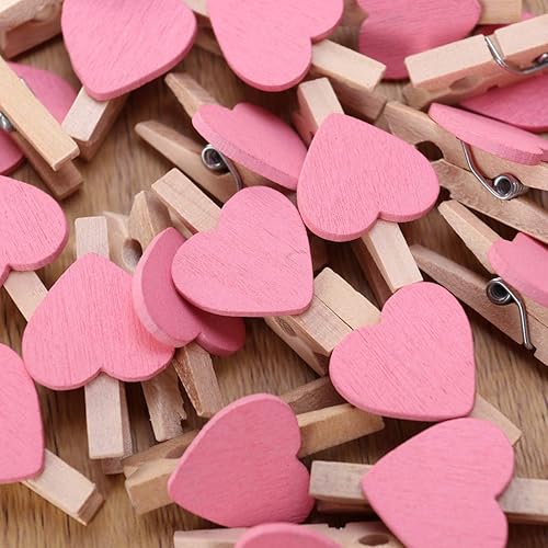 Miniatura 5 de NUOBESTY 50pcs mini pinzas de madera con corazones para boda, decoración del día de San Valentín