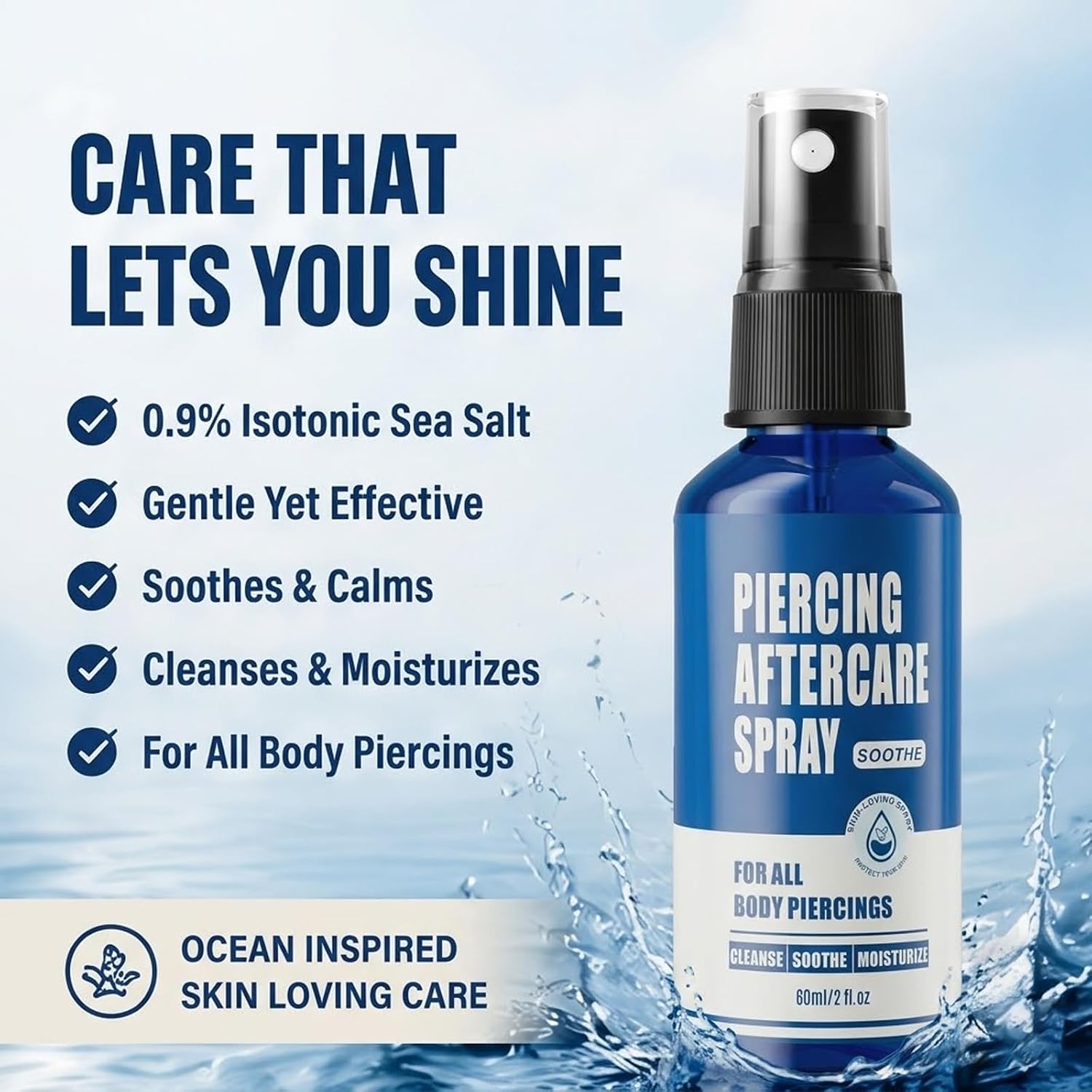 Yugui Piercing Aftercare Spray - 60ml Saline Spray for Piercings