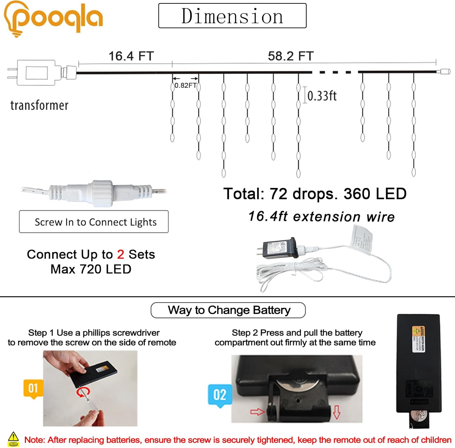 Pooqla Color Changing Icicle Lights with Remote, 35 Colors Christmas Icicle Lights, 360 LED 58.2FT RGB Waterproof Hanging String Lights for Roof Window Home Party July 4th Outdoor Decorations