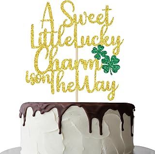 A Sweet Little Lucky Charm is on the Way Cake Topper, Lucky Baby Shower Decorations, St Patrick's Day Baby Shower Gender Reveal Party Decorations Gold Glitter