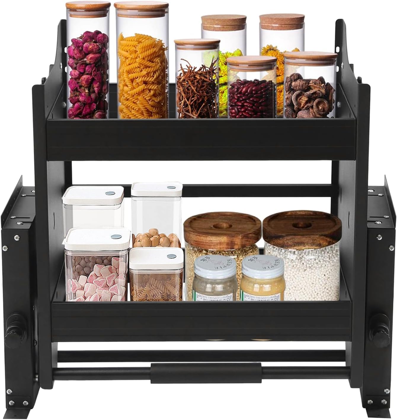Organizador extraíble para armarios de 24 Pulgadas, Organizador de estantes abatibles para armarios, Estante abatible para armarios de Cocina, Estante abatible de 2 Niveles Resistente para p