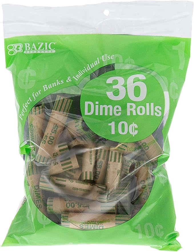 BAZIC Coin Wrappers Rolls Dime, Made in USA, Durable