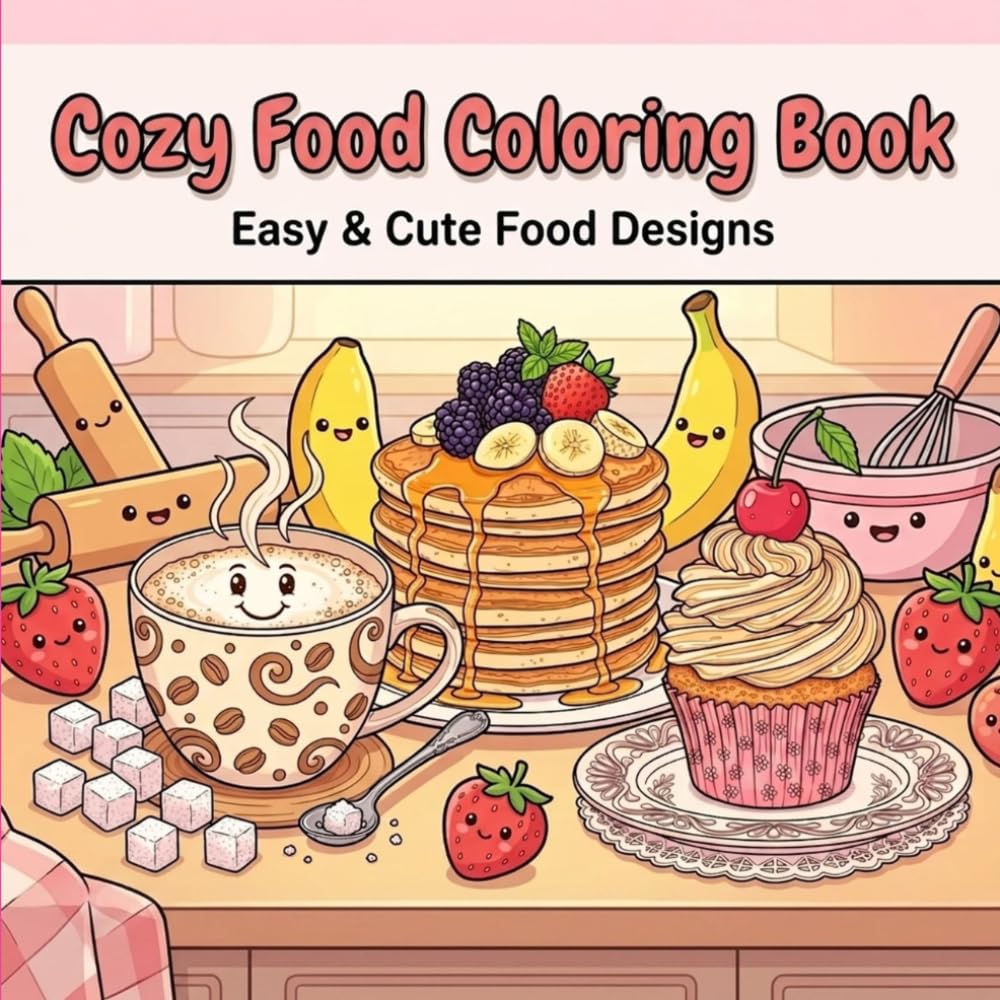 Cozy Food Coloring Book: Easy & Cute Food Designs