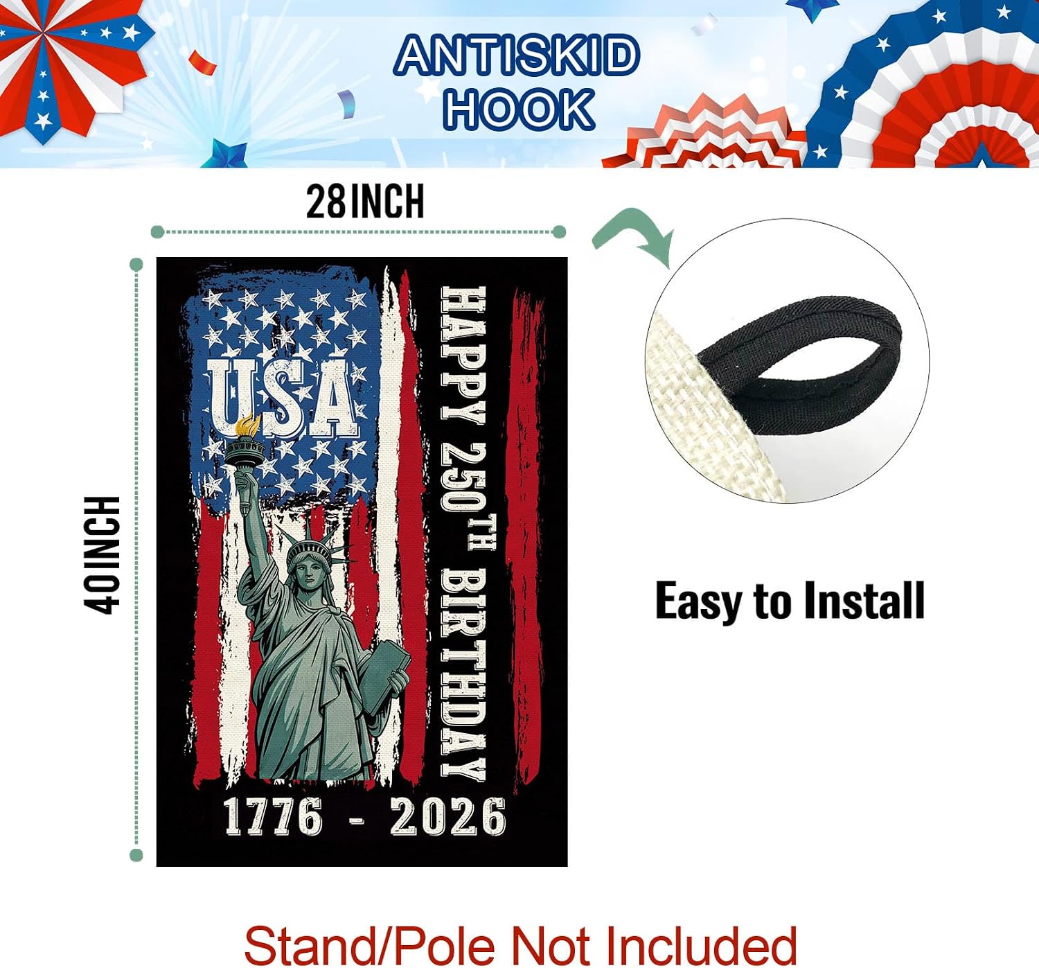 Baccessor 250 Years USA House Flag 28 x 40 Inch, Double Sided Burlap 250th Anniversary Patriotic Banner Large Yard Flag for Porch Patio Freedom Outdoor Outside 1776-2026 Commemorative Decor