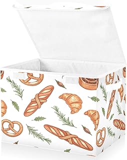 Bread Croissant Roll Rosemary Sprig Storage Bins with Lids Foldable Storage Basket with Handles Collapsible Large Fabric Organizer Containers for Clothes Shelves Closet Office Home