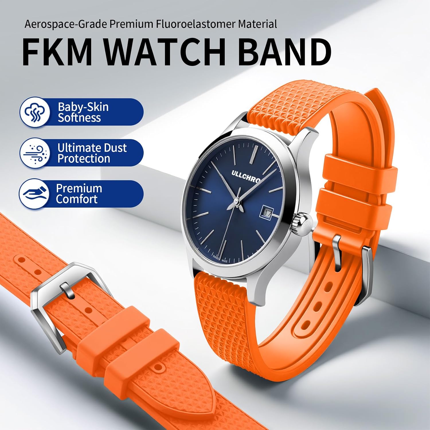 FKM Rubber Watch Strap 20mm, Quick Release Watch Band 22mm for Men Women, Waterproof Soft Premium Fluororubber Sport Breathable Replacement Wristband