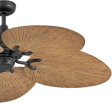 Hinkley Tropic Air 52 Indoor/Outdoor Ceiling Fan, Matte Black and Palm-Shaped KOA wood Composite Fan Blades