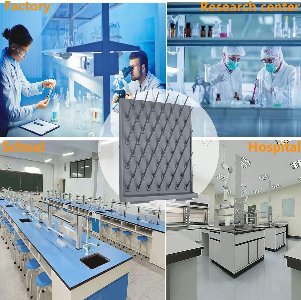 Labor-Trockengestell – 52 Heringe für Glaswaren, Abtropfgestell aus PP-Material, Wandmontage/freistehend, abnehmbare Heringe – perfekt für effiziente Labor-Trocknungslösungen