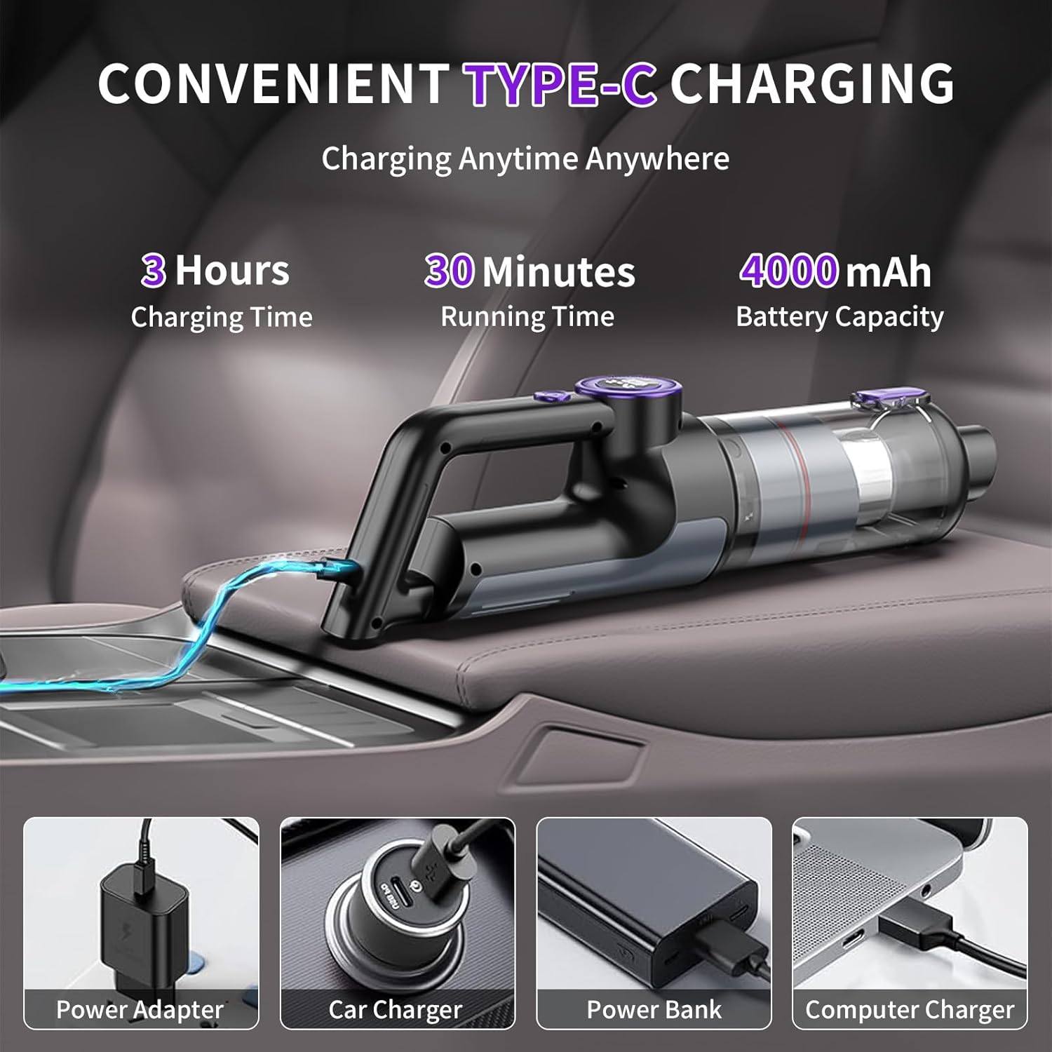 Car Vacuum Portable Cordless, 18000Pa 2 in 1 Cleaner&Air Duster, 130W Brushless Motor Handheld Vacuum Cordless with 7800mAh Battery, LED Light, Multi-Nozzles for Car, Home, Office