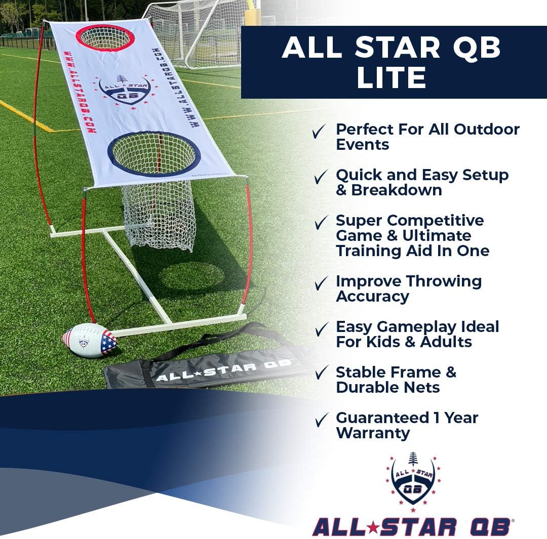 All Star QB LITE Football Throwing Net Game Set, Training & Practice Equipment -Easy Setup & Gameplay Ideal for Kids & Adults. Improves QB Throwing Accuracy. Perfect for Any Outdoor Games & The Beach : Sports & Outdoors