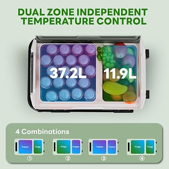 Alpicool 12V Car Refrigerator Portable Fridge Freezer, 52 QT Dual Zone Compressor Cooler with APP Control, Fast Cooling, Electric Cooler for Car Truck, RV, Camping, Travel (12/24V DC & 100-240V AC)