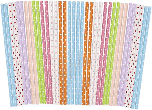 100 Pcs Disposable Paper Straws,Small Dots Paper Straws for Drinking,Disposable Drinkware for Stand Supplies,Birthday Cocktail Party Decorations,Bridal Shower Wedding Supplies 7.75"x0.24"