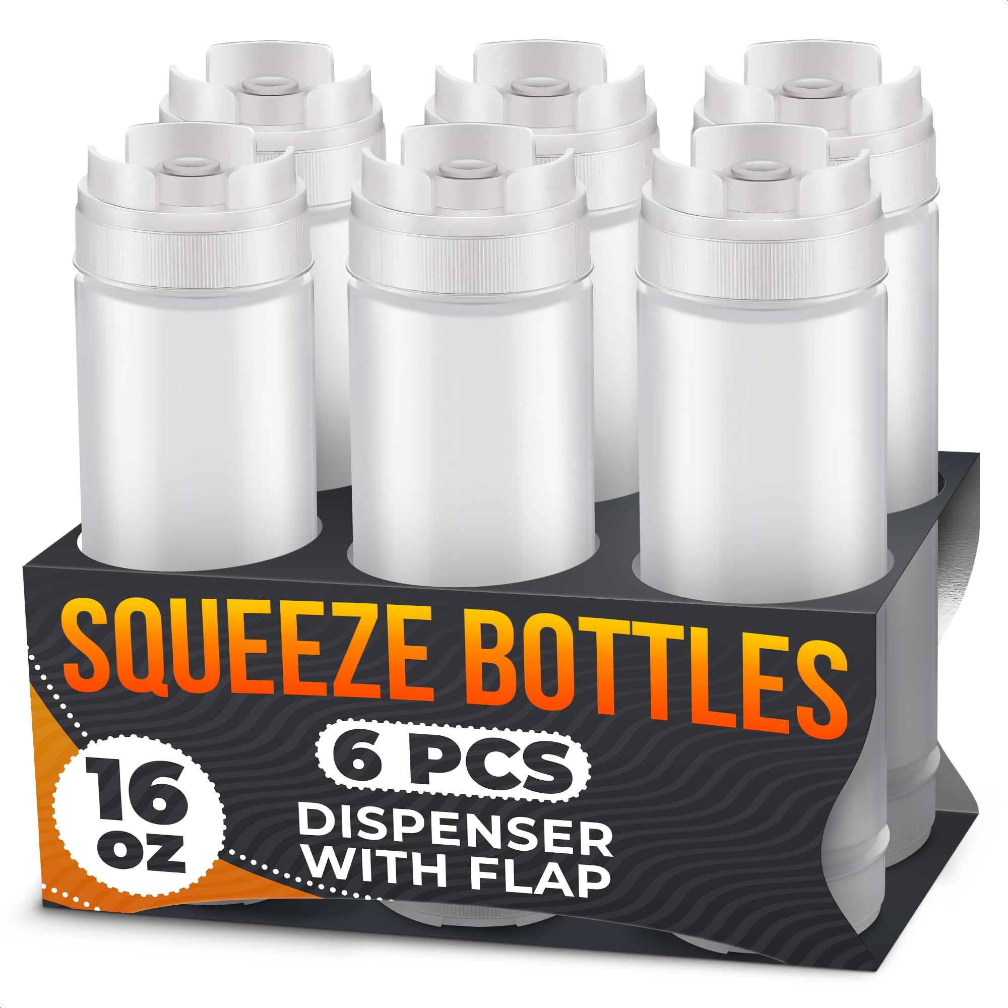6 botellas de condimentos exprimibles de 16 onzas – Botellas de plástico de 16 onzas para líquidos, salsa de pizza, recipientes reutilizables para salsas, dispensador de salsa, botellas transparentes