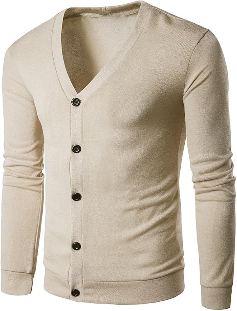 Mens Autumn Winter Button Down V Neck Long Sleeve Knit Sweater Cardigan Jacket at  Men’s Clothing store