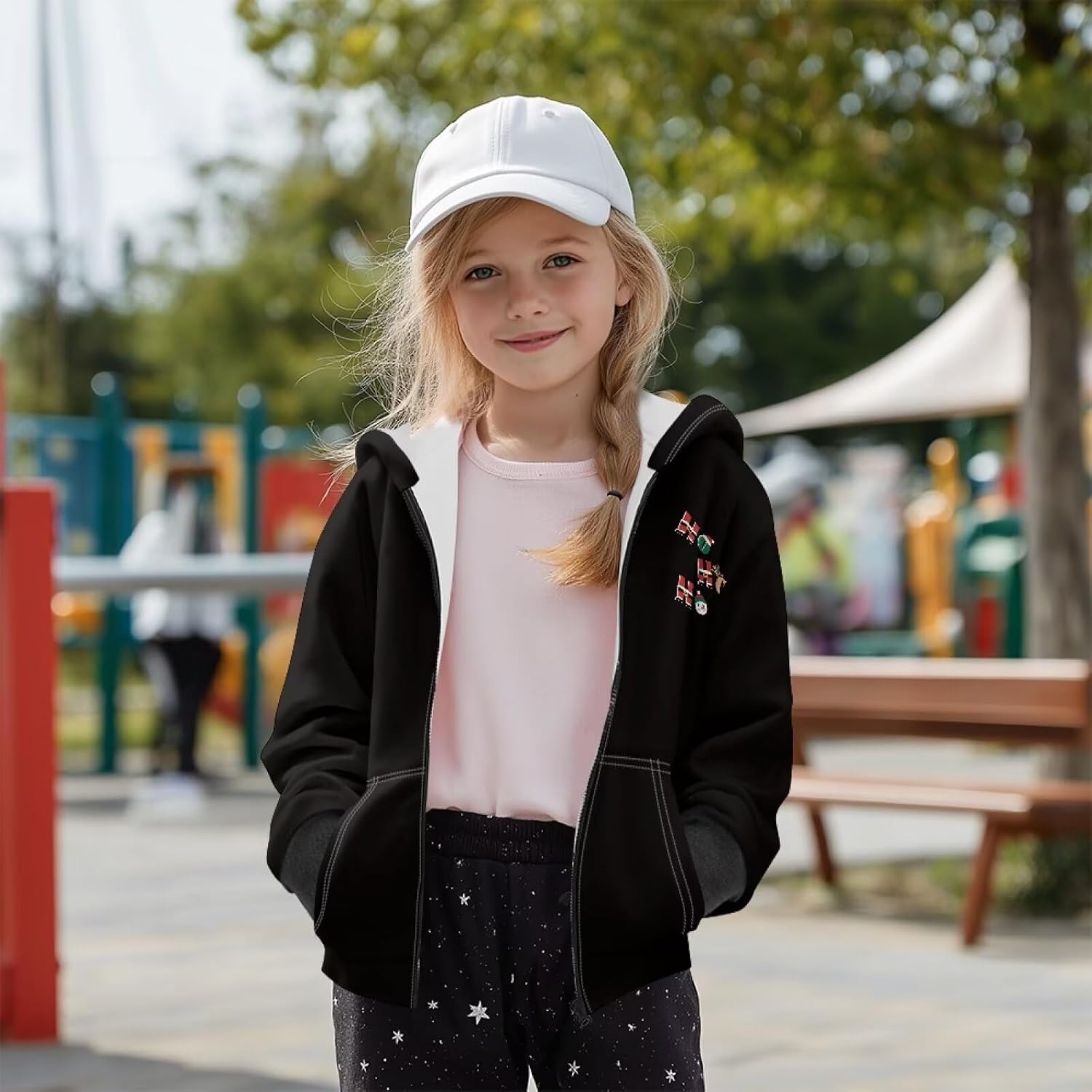 Kids Christmas Sweatshirts Fashion Fleece Zip Up Hoodie Size 7-12 Kids Fleece Lined Hoodie with Kangaroo Pocket