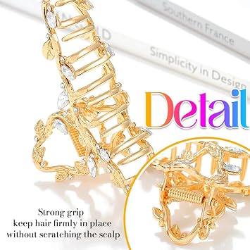 Gortin Rhinestone Claw Clips Gold Metal Hair Claw Clips for Thick Hair Large Fancy Hair Clips Hair Accessories for Women Pack of 2