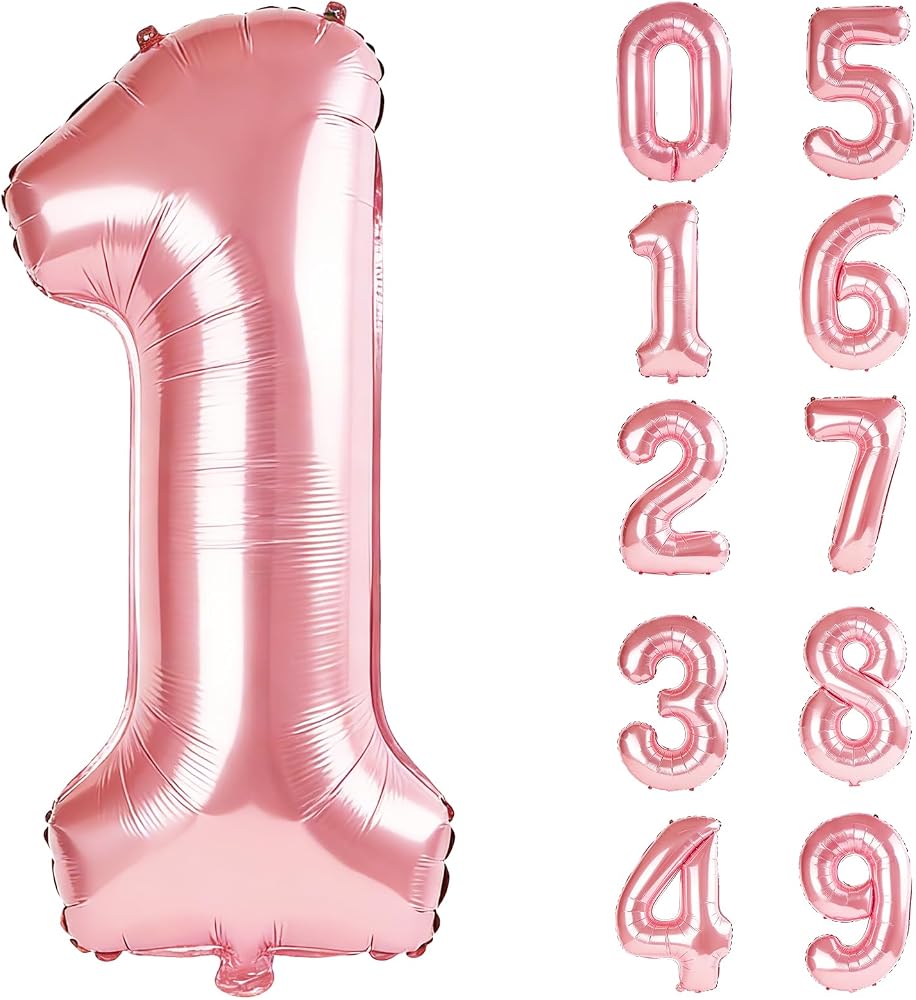 40 Inch Number Balloons 1, Jewelry Pink Large Helium Foil Digital Balloons for 1st Birthday Party Decorations, Wedding Anniversary, Celebration Decorations — 사진 1