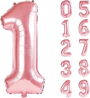 40 Inch Number Balloons 1, Jewelry Pink Large Helium Foil Digital Balloons for 1st Birthday Party Decorations, Wedding Anniversary, Celebration Decorations