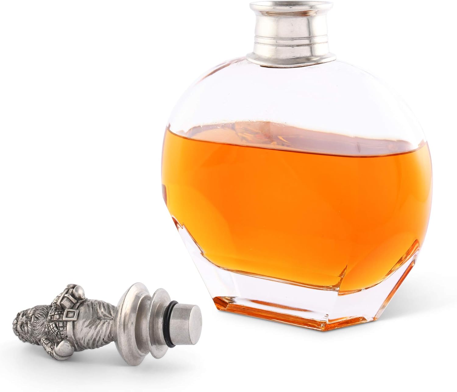 Vagabond House Pewter Christmas St. Nick Liquor Whiskey Liquor Decanters for Alcohol, Rum, Bourbon, Scotch, Wine Decanter 10" Tall - Hand Blown Italian Glass Perfect for Wedding and Housewarming Gifts