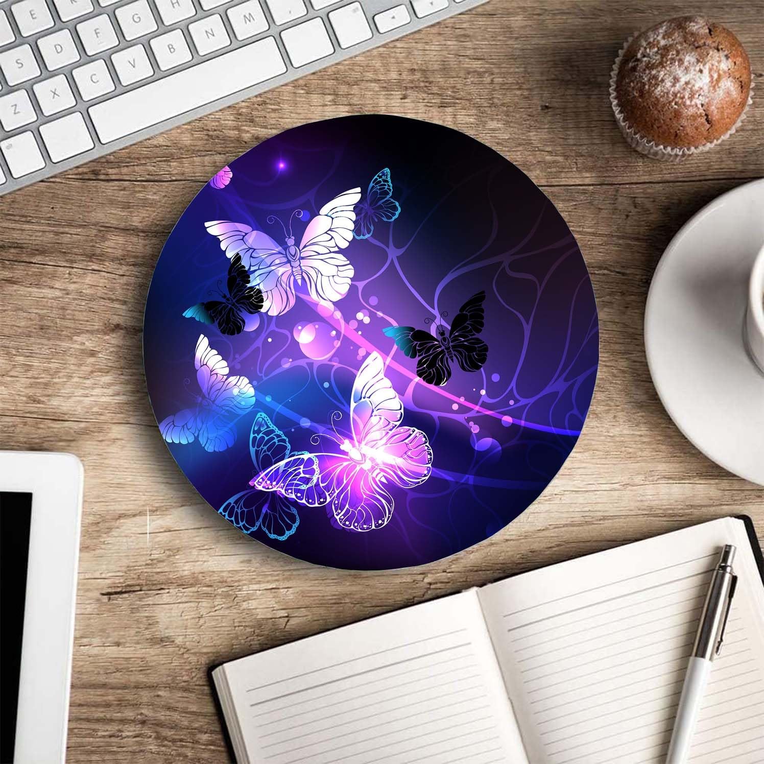 Round Mouse Pad, Art Butterflies Customized Premium-Textured Mouse Mat,Washable Mousepads with Cloth, Non-Slip Rubber Base Small Mousepad, 7.9×7.9×0.12 inches image 5