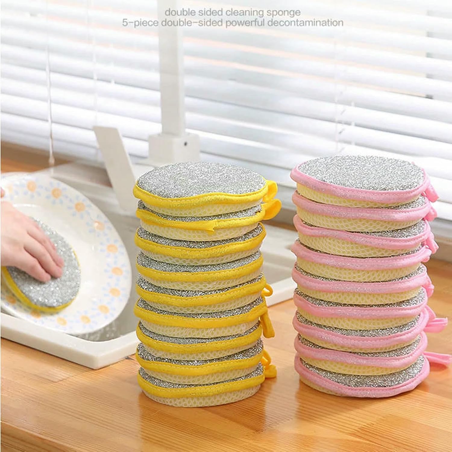 Dishwashing Sponge, Scouring Pad, Kitchen Cleaning Tool, Reusable Double-Sided Dishcloth-Green 10Pcs