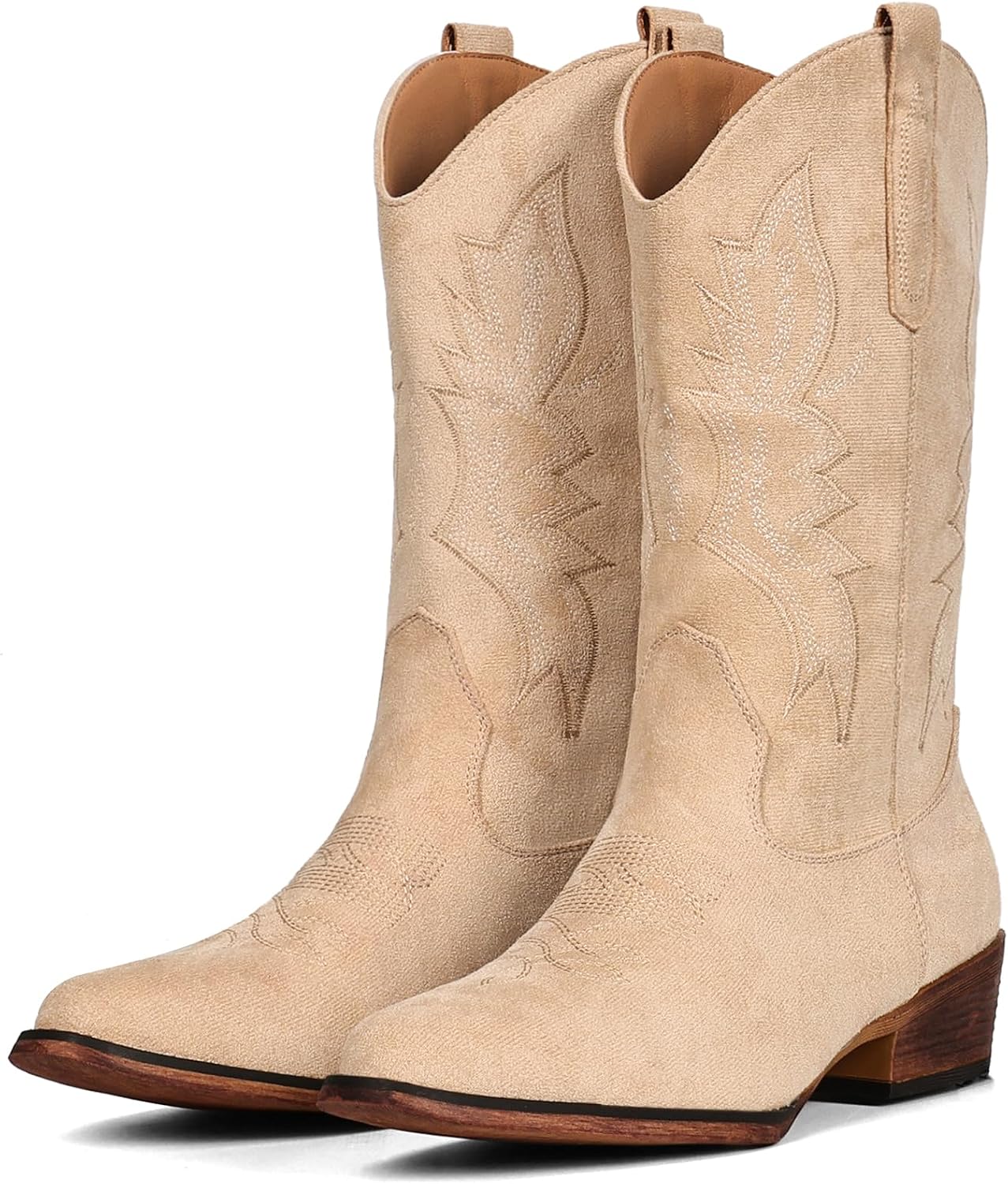 IUV Cowboy Boots For Women Western Boots Cowgirl Boots Pull On Pointy Toe Mid Calf Boots