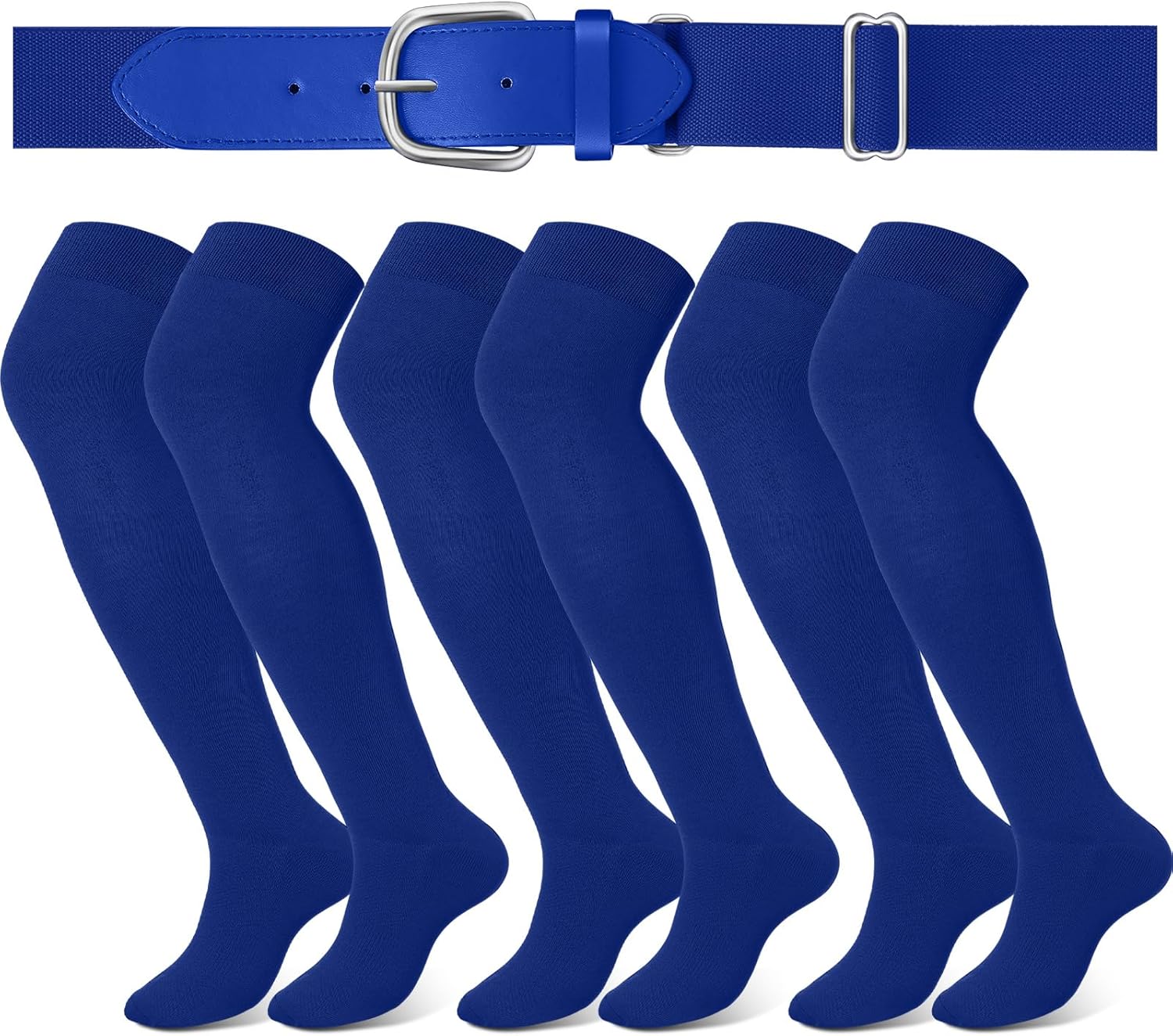 Hicarer 3 Pairs Football Socks over the Knee Set Extra Long Baseball Socks Softball Socks with Belt for Youth Men Women(Large,Blue) - Image 9