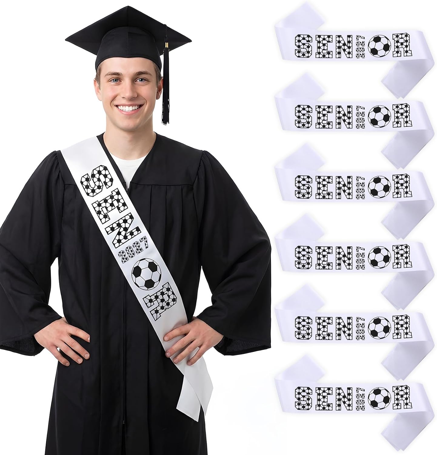 Senior Soccer Sash 2027, 6 Pack Graduation Celebration Senior 2027 Sash Soccer Theme Letters, Sport Themed Cheer Grad Class of 2027 Senior Night Supplies