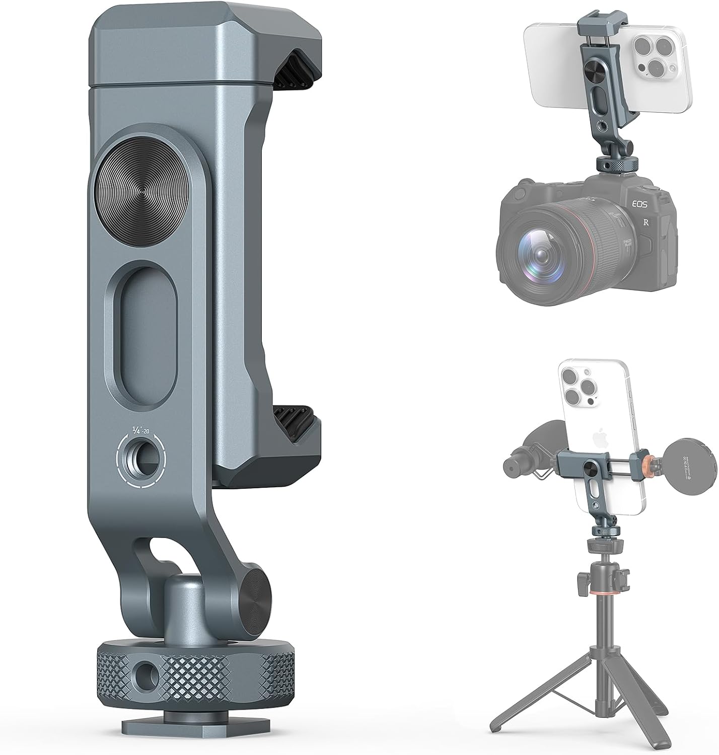 VRIG PH-18 Metal Phone Tripod Mount, 360° Phone Holder for Camera with 2 Cold Shoe Mount & 1/4" Screw Holes Compatible with iPhone Samsung for Vlog Live Stream Video Recording