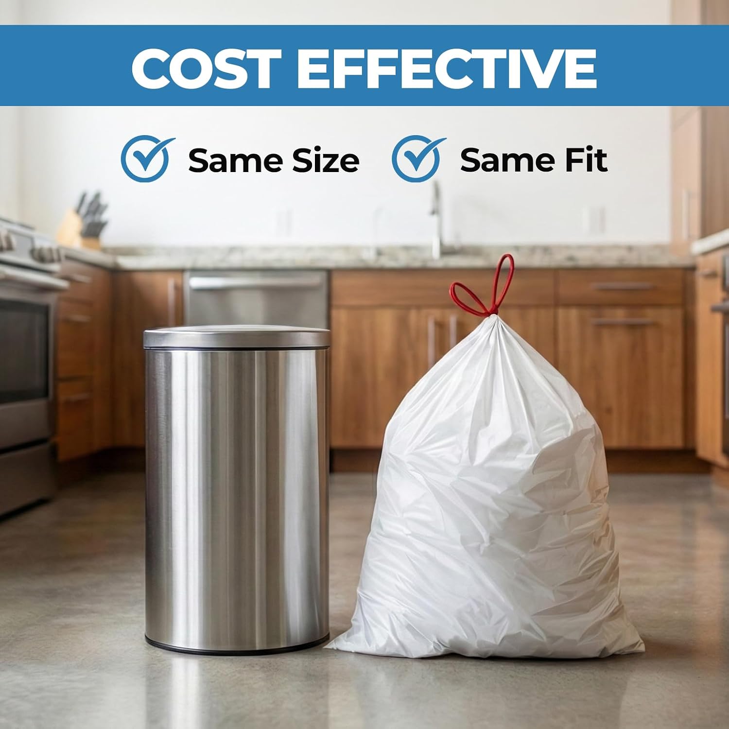13 Gallon Trash Bags -200 Count White Trash Holders -23''×27'' Unscented Trash Bags with Drawstrings image 2